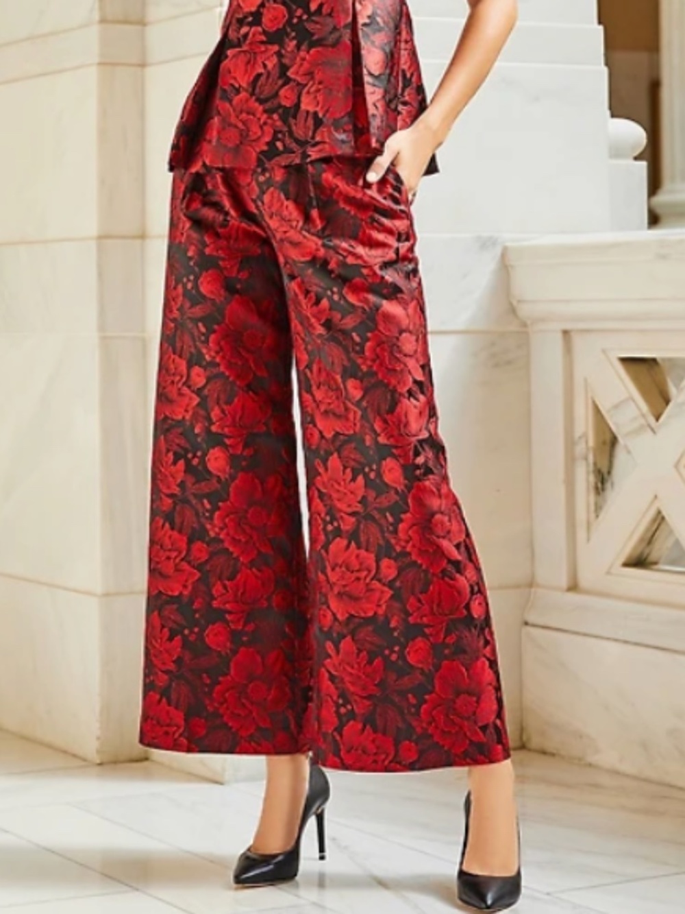 Preston & York sz 6 brooks pants brocade red black wide leg nwt